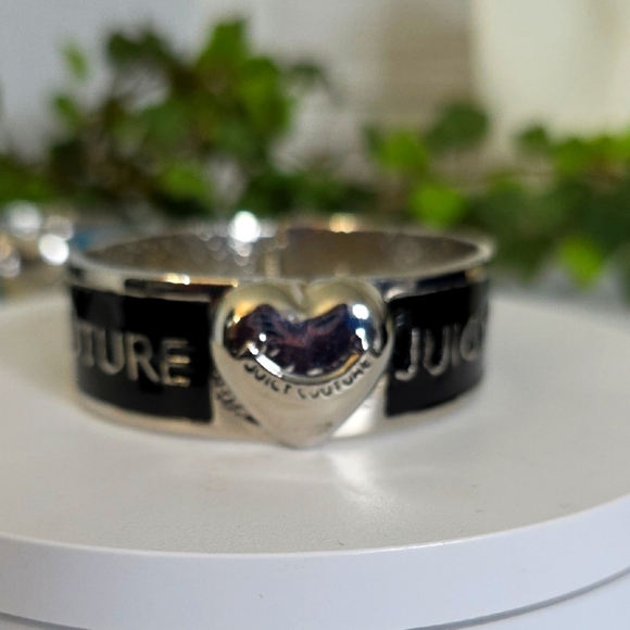 Silver with Black Enamel Clamper Hinge Bangle Bracelet Juicy Couture - Picture 3 of 12